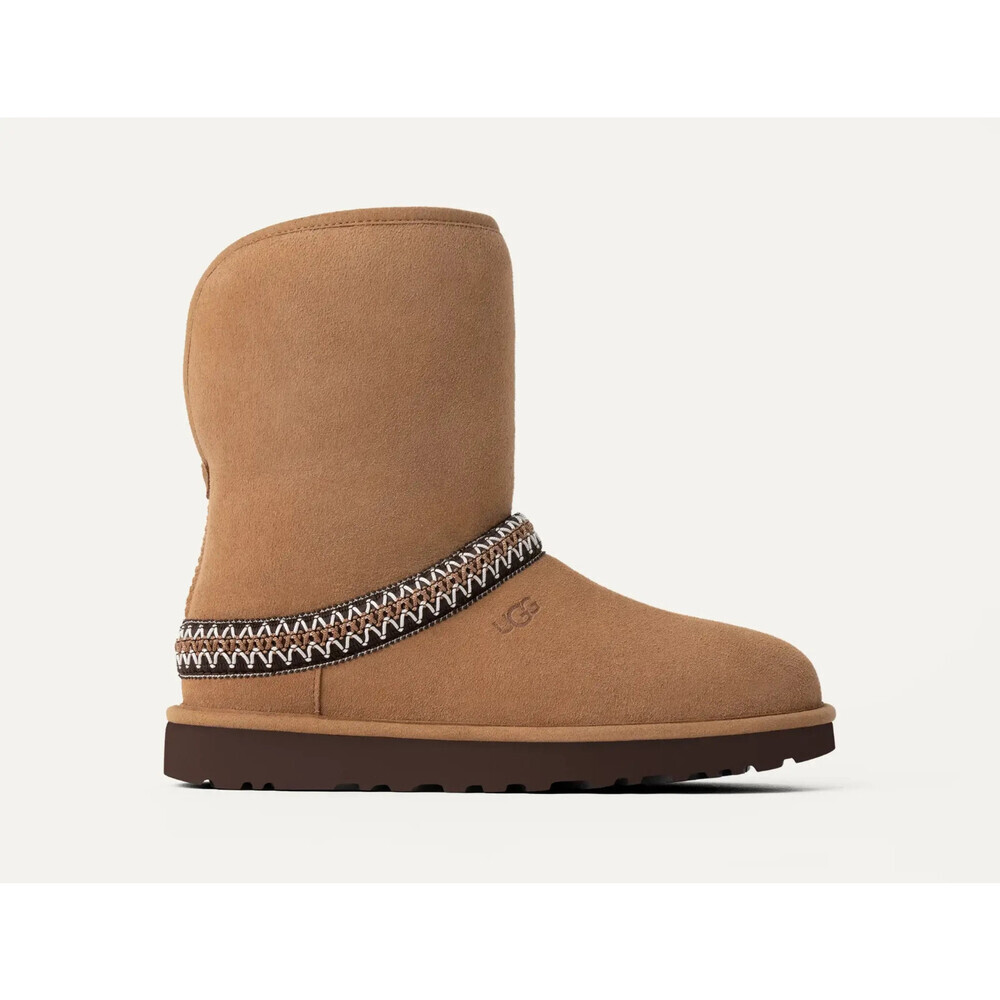 Ugg Classic Short Crescent 1161770-CHE Boot Women's 6 Brown Fleece-Lined RHS6859